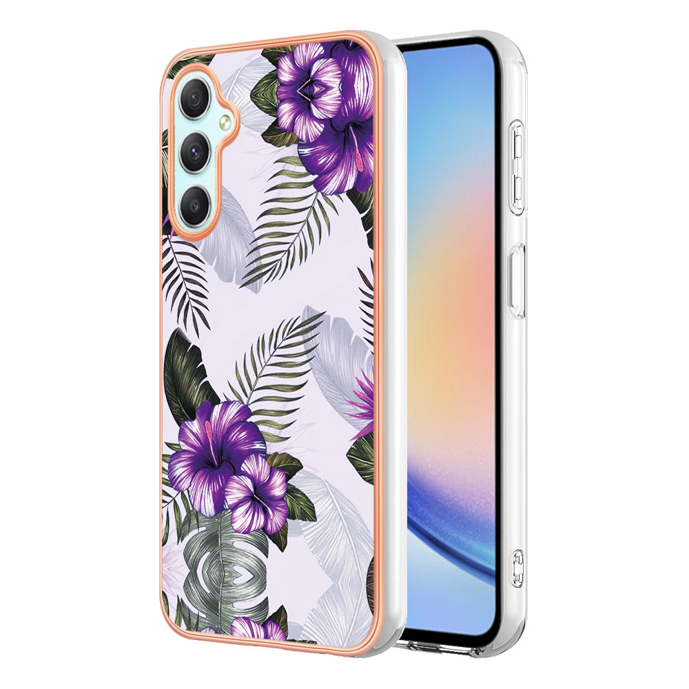 YB IMD Series-1 TPU Phone Case for Samsung Galaxy A24 4G Electroplated Edge Marble Floral Pattern IMD Cover YB IMD Series-1 TPU Phone Case for Samsung Galaxy A24 4G Electroplated Edge Marble Floral Pattern IMD Cover